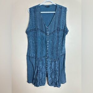 Papa Size L Blue Sleeveless Button-Up Top